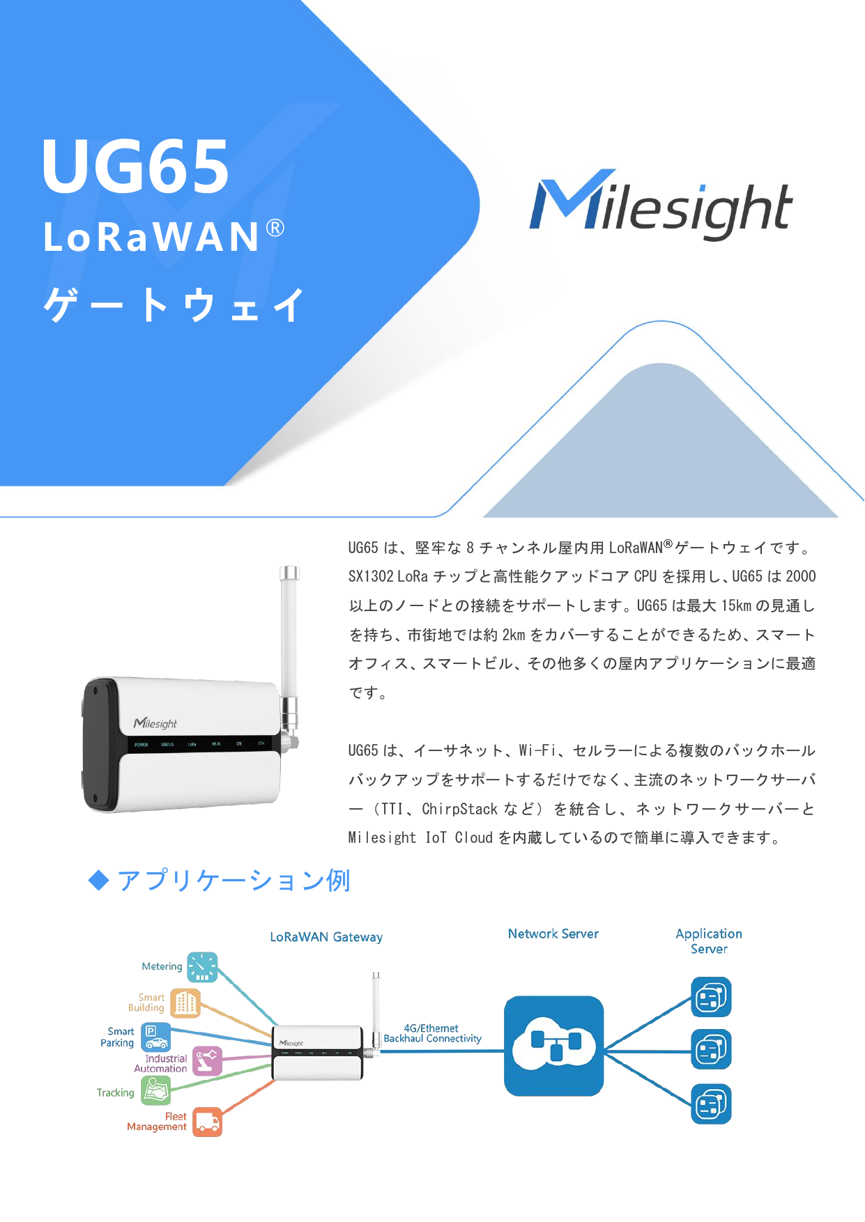 準産業用LoRaWANゲートウェイ UG65 データシート